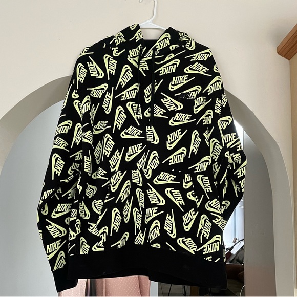 Black Nike Hoodie With Neon Nike Logos - Picture 1 of 2